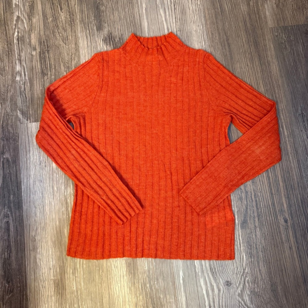Madewell Orange Ribbed Mock Neck Long‎ Sleeve Alpaca Blend Sweater Size L